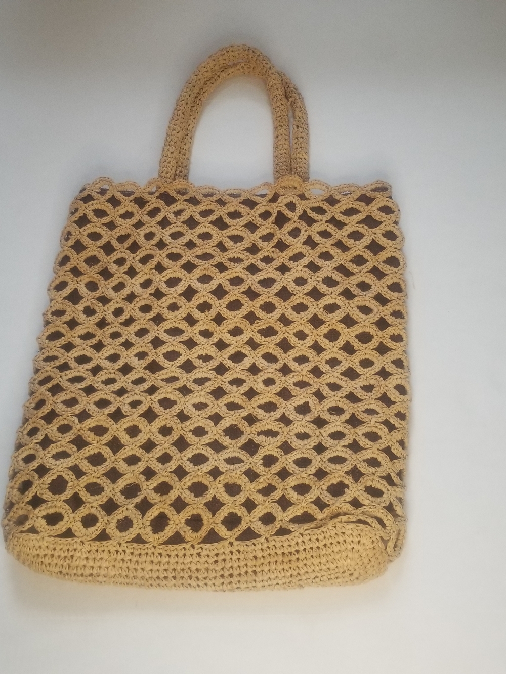 Beige Crochet Net Straw Tote - Women Bags .